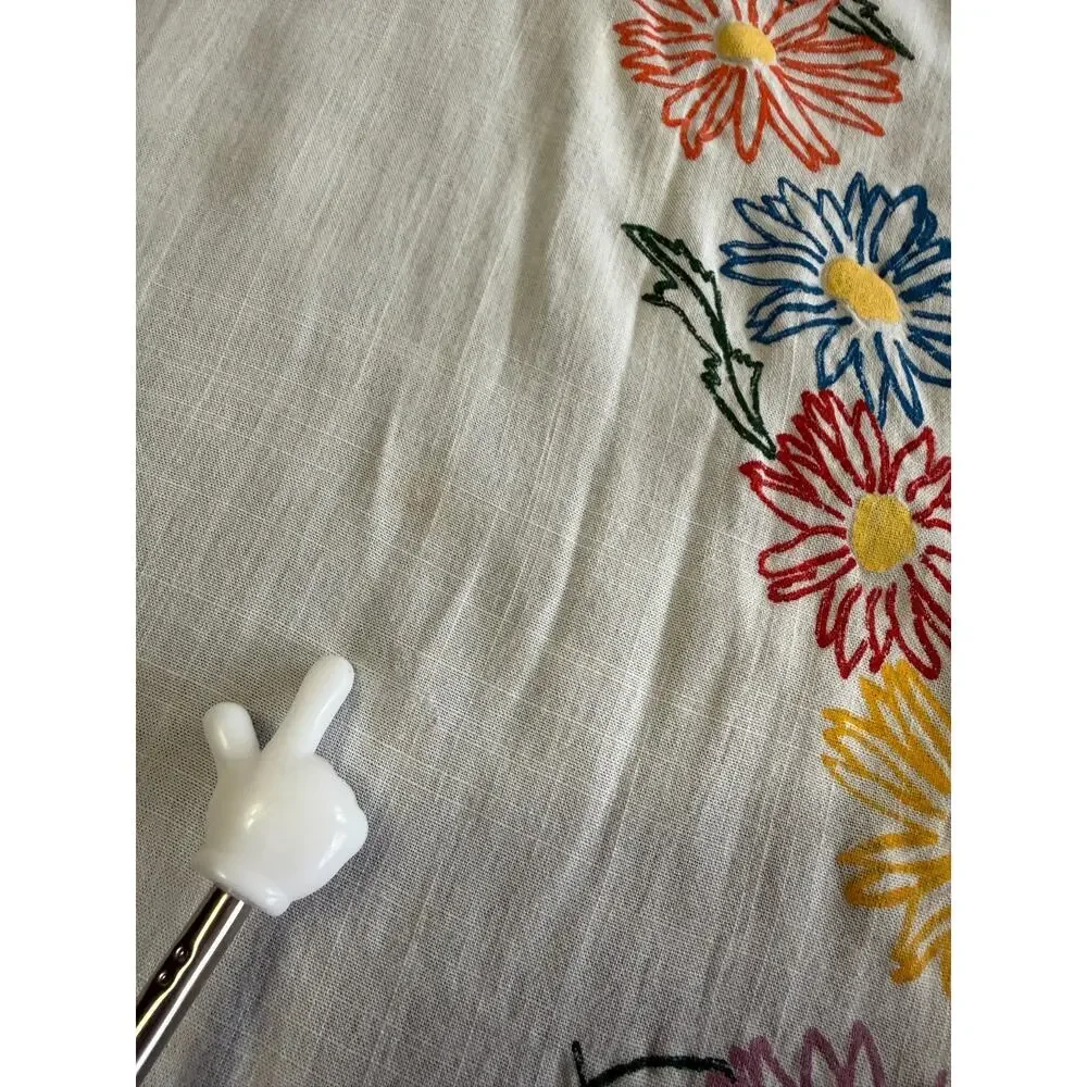 Hand Painted Floral Tablecloth Cotton Vintage Cottagecore Daisy Print 39x45